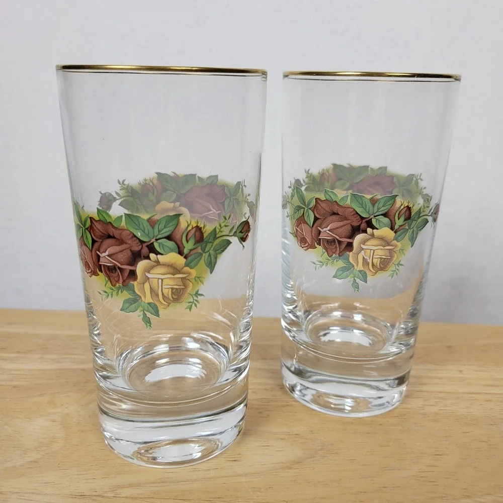 Vintage Royal Albert Old Country Roses Highball Glasses Set of 2 Gold Trim